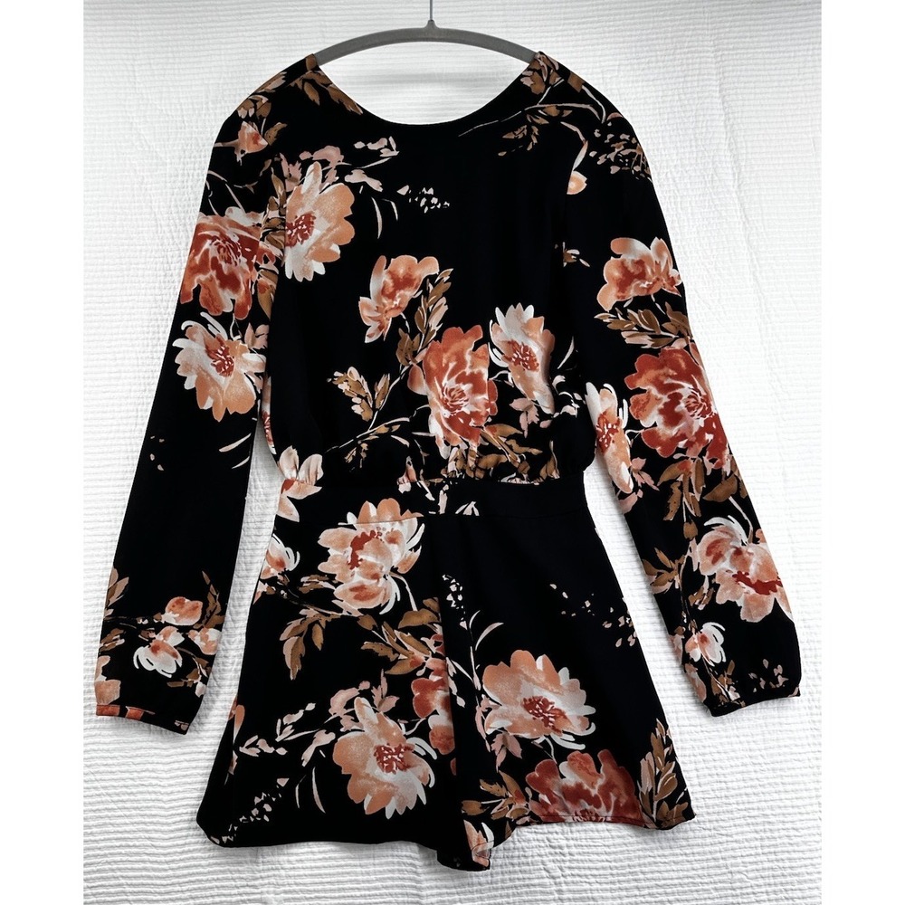 Ali & Jay Women's Long Sleeve Black Floral Backless Romper. Size S